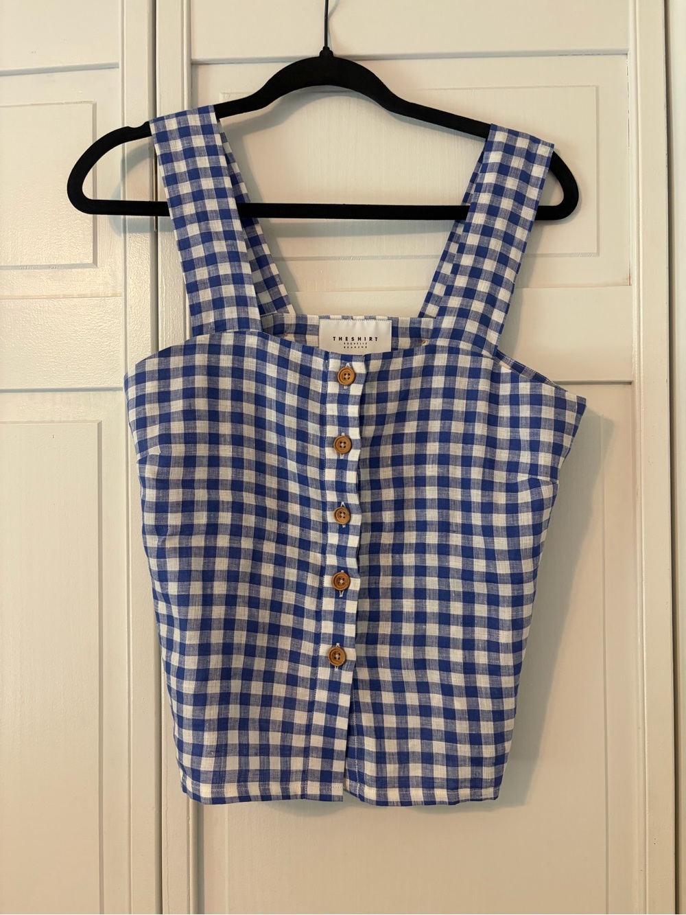 The Shirt by Rochelle Behrens Blue-and-White Gingham Button-Front Camisole